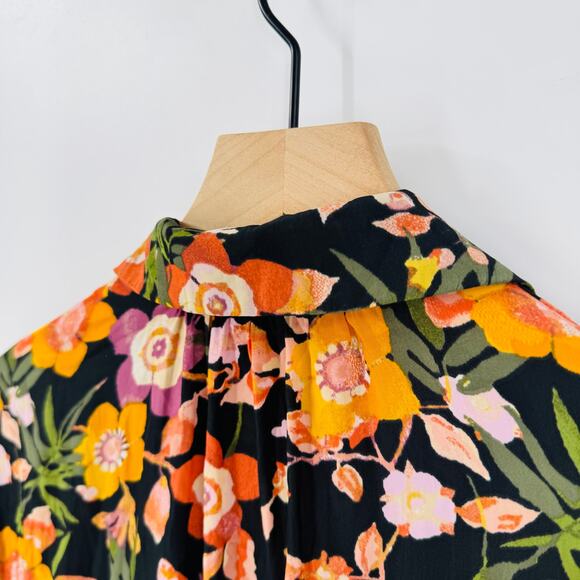 Unbranded Black Floral Blouse Fall Colors Long Sleeve Boho Style Size M - Picture 3 of 7